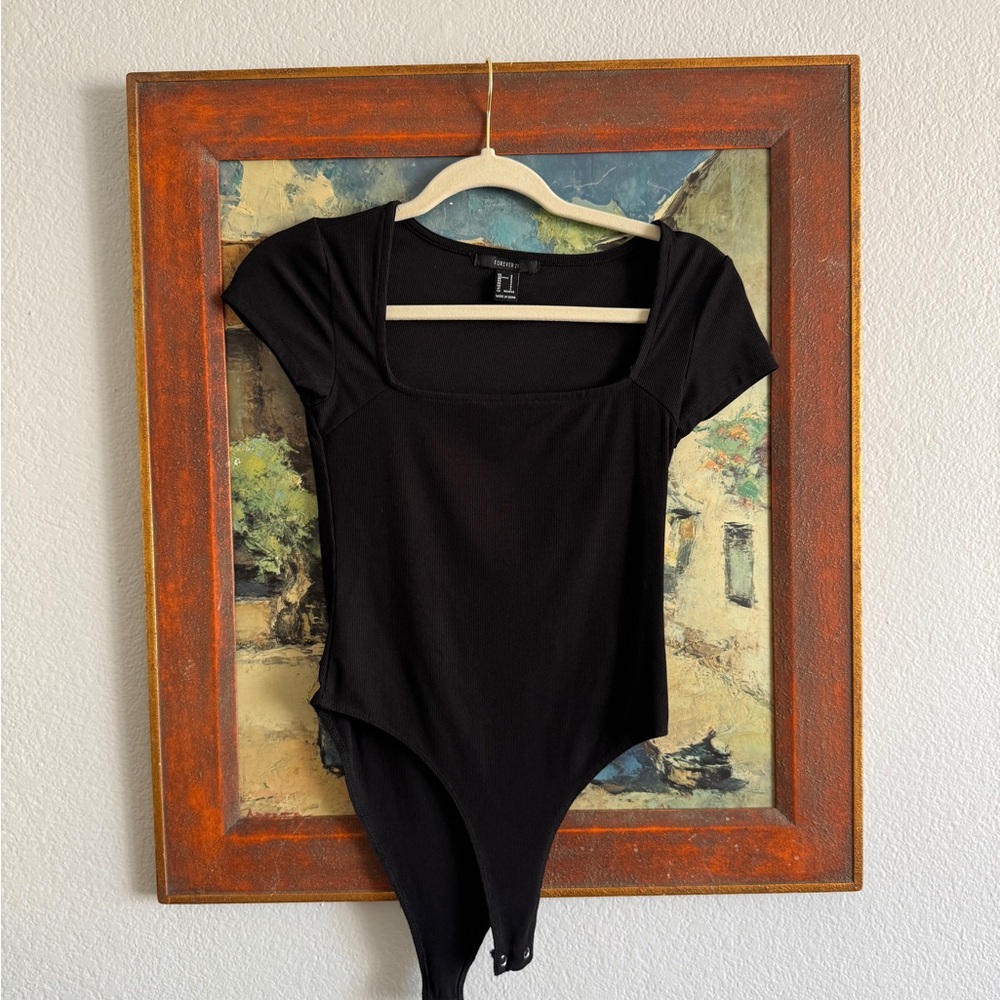 Forever 21 Black Square Neck Bodysuit